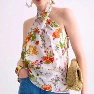 J. Crew Collection Halter Top in White Ratti Tropical Floral Print XS